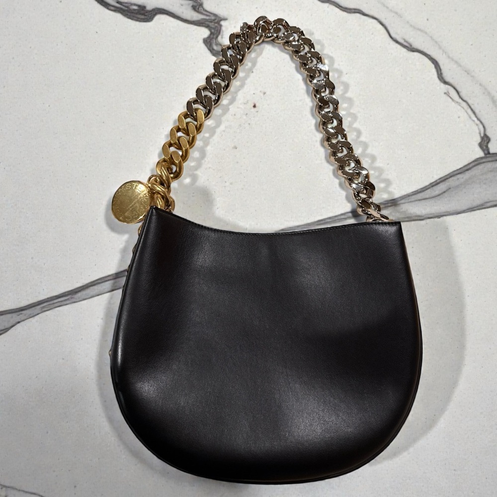 Stella McCartney Frayme Shoulder Bag Black Mixed Chain Vegan Leather - Picture 2 of 6